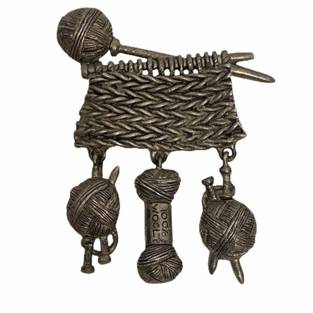 Danecraft Pewter Gray Crochet Knitting Tools Weave Pin Brooch Novelty